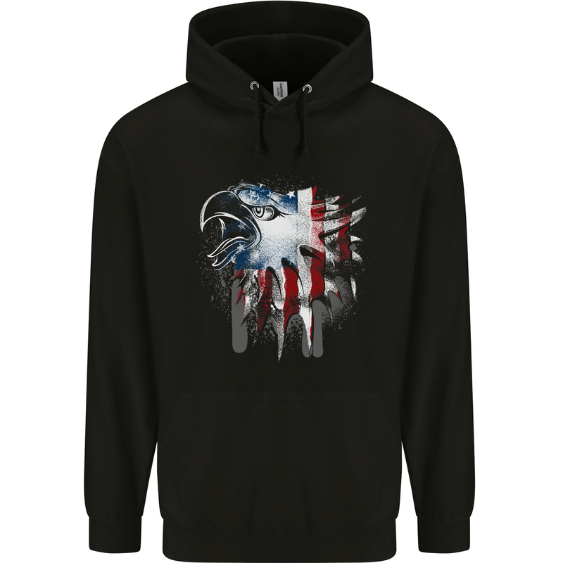 Amerian Eagle With Stars & Stripes Flag USA Childrens Kids Hoodie Black