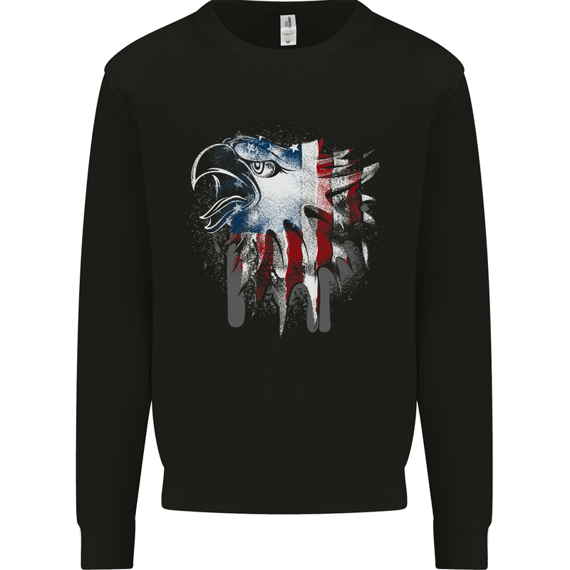 Amerian Eagle With Stars & Stripes Flag USA Kids Sweatshirt Jumper Black