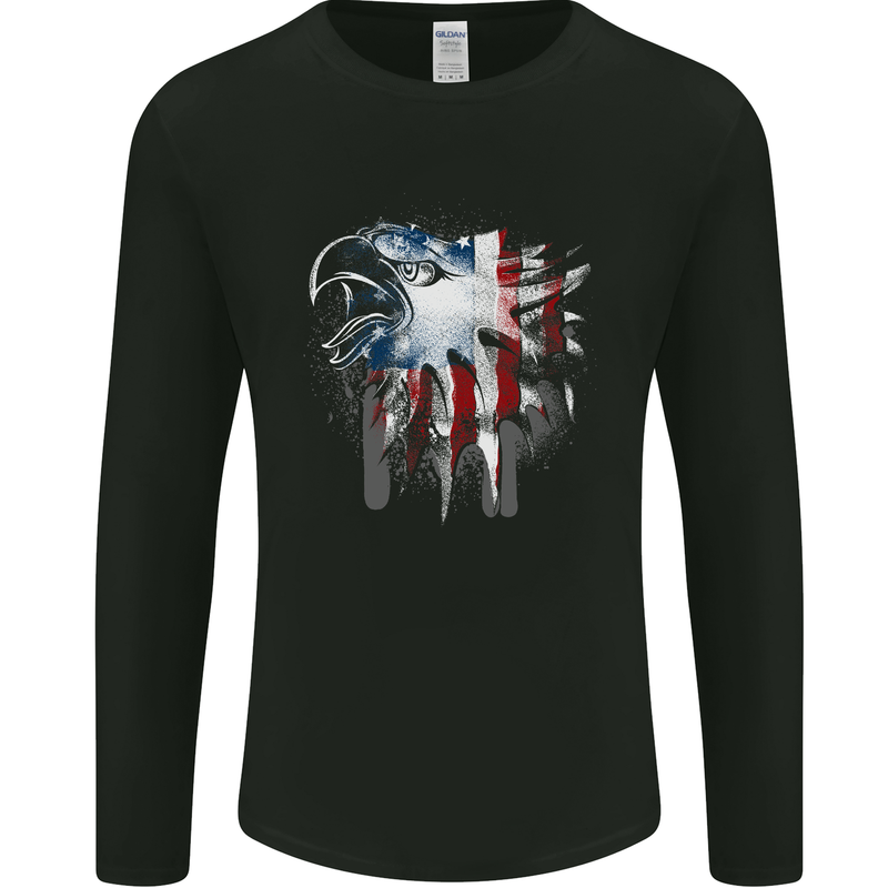 Amerian Eagle With Stars & Stripes Flag USA Mens Long Sleeve T-Shirt Black