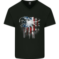 Amerian Eagle With Stars & Stripes Flag USA Mens V-Neck Cotton T-Shirt Black