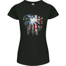 Amerian Eagle With Stars & Stripes Flag USA Womens Petite Cut T-Shirt Black
