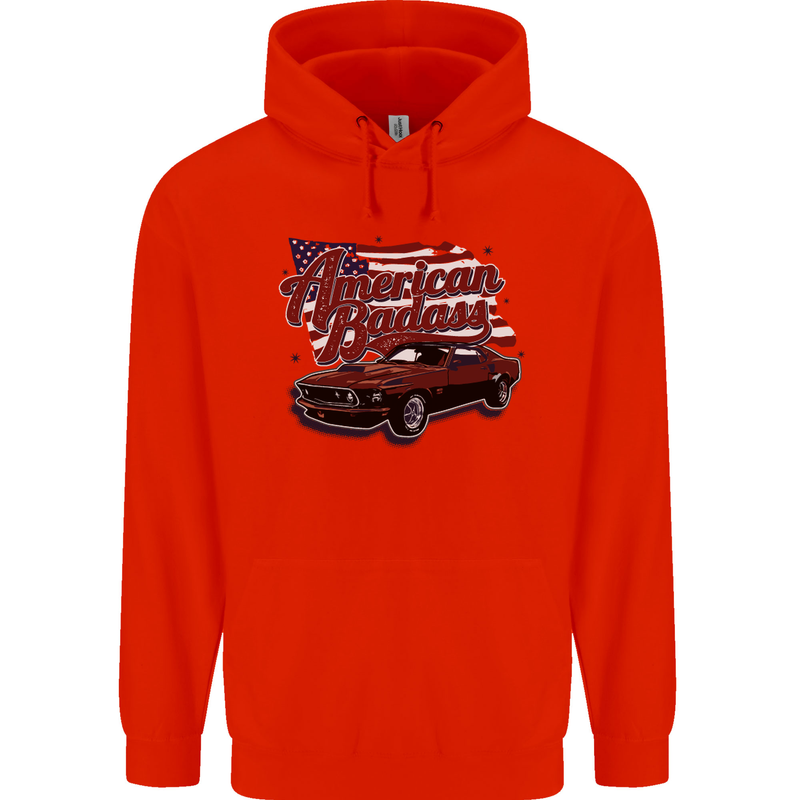American Badass Muscle Car Mens 80% Cotton Hoodie Bright Red