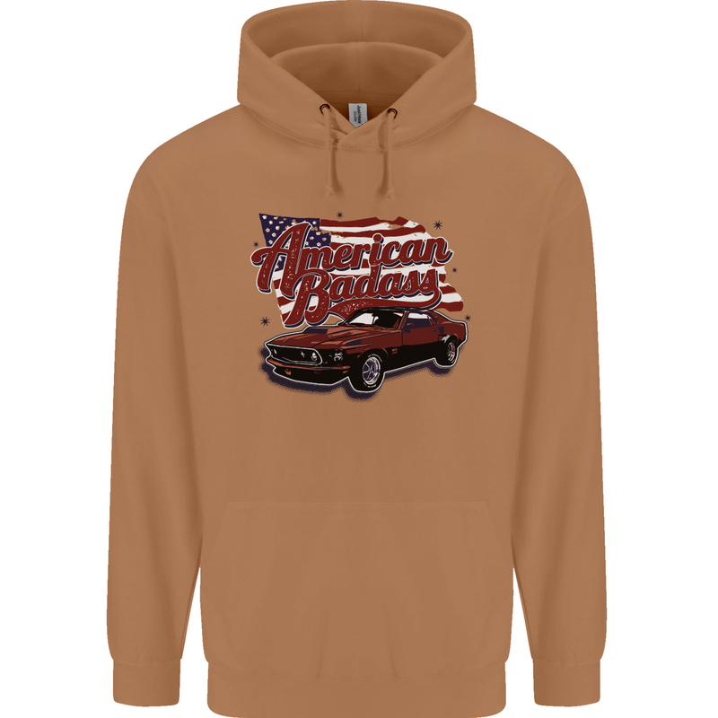 American Badass Muscle Car Mens 80% Cotton Hoodie Caramel Latte