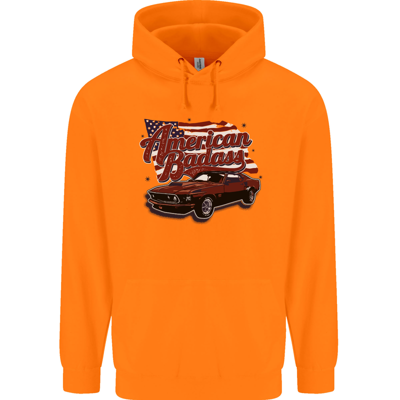 American Badass Muscle Car Mens 80% Cotton Hoodie Orange