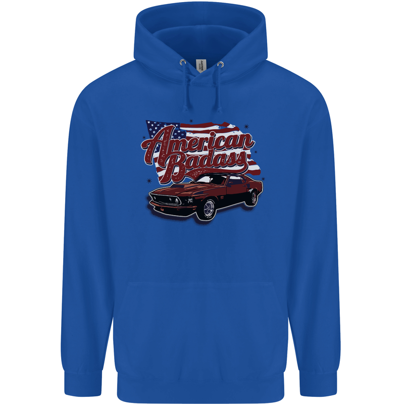 American Badass Muscle Car Mens 80% Cotton Hoodie Royal Blue