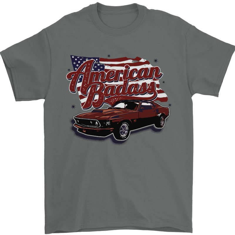 American Badass Muscle Car Mens T-Shirt Cotton Gildan Charcoal
