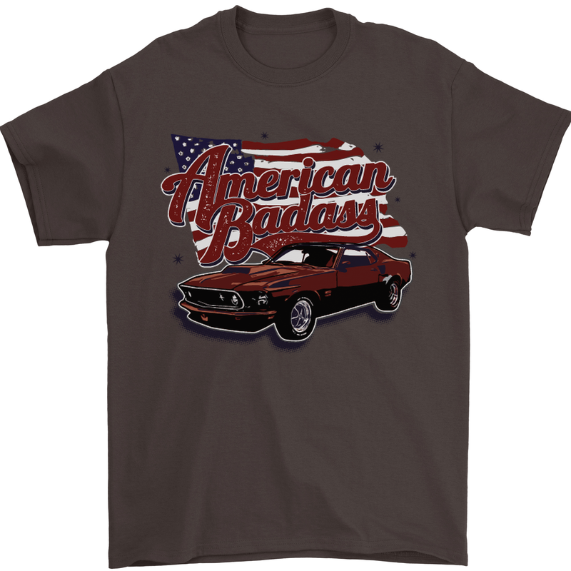 American Badass Muscle Car Mens T-Shirt Cotton Gildan Dark Chocolate