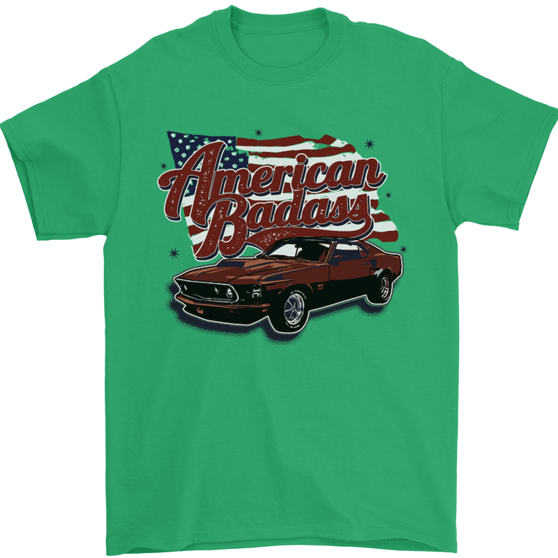 American Badass Muscle Car Mens T-Shirt Cotton Gildan Irish Green