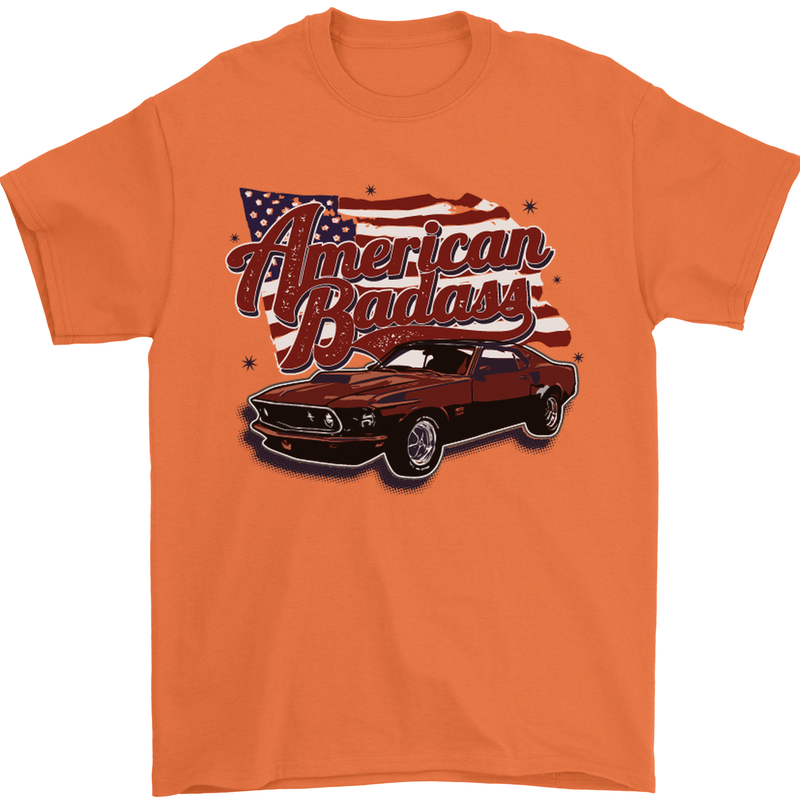 American Badass Muscle Car Mens T-Shirt Cotton Gildan Orange