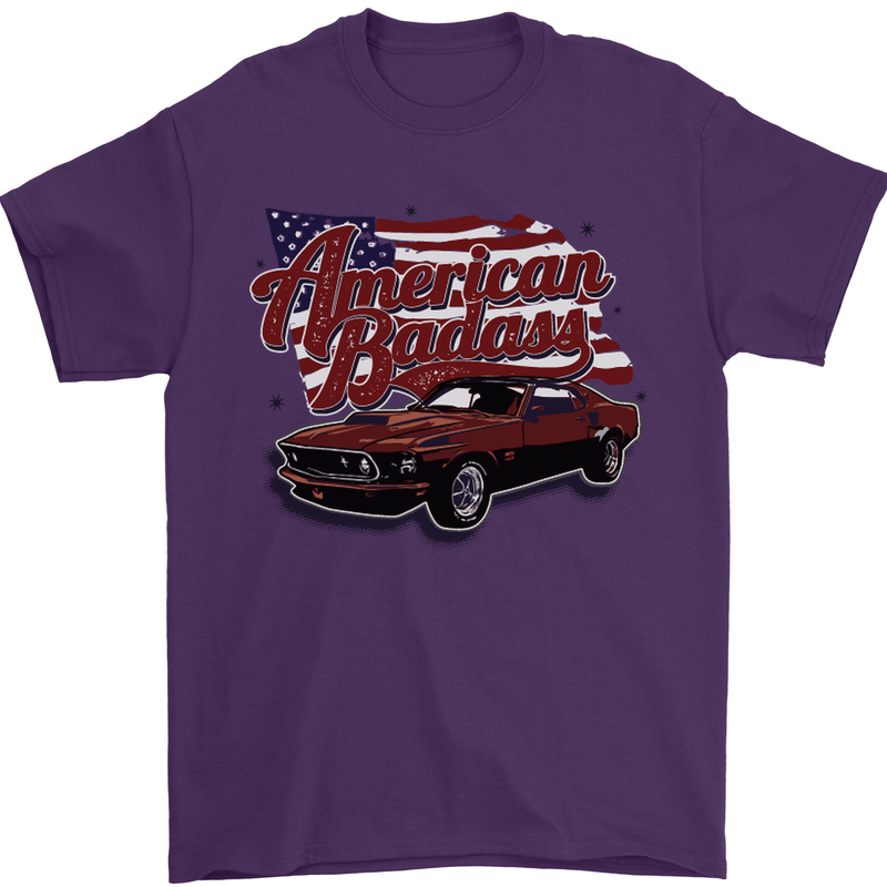 American Badass Muscle Car Mens T-Shirt Cotton Gildan Purple