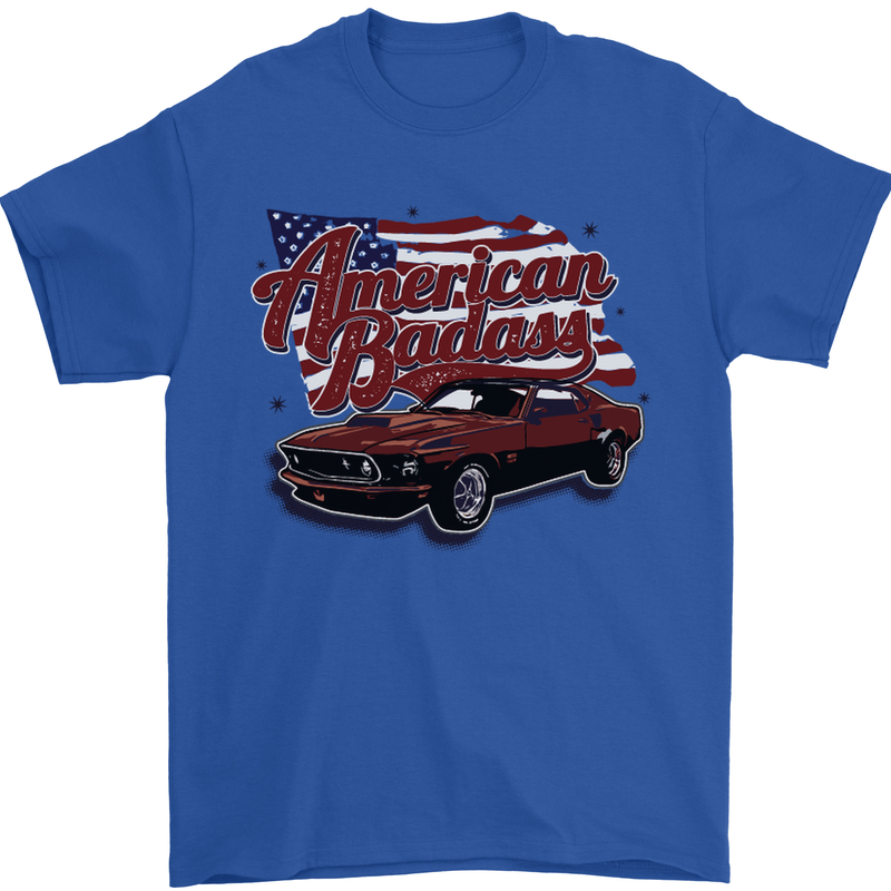 American Badass Muscle Car Mens T-Shirt Cotton Gildan Royal Blue