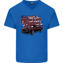 American Badass Muscle Car Mens V-Neck Cotton T-Shirt Royal Blue