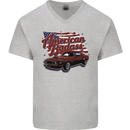 American Badass Muscle Car Mens V-Neck Cotton T-Shirt Sports Grey