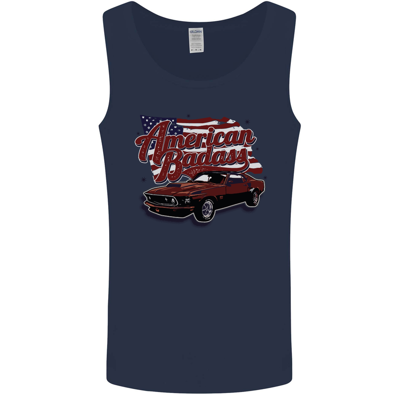 American Badass Muscle Car Mens Vest Tank Top Navy Blue