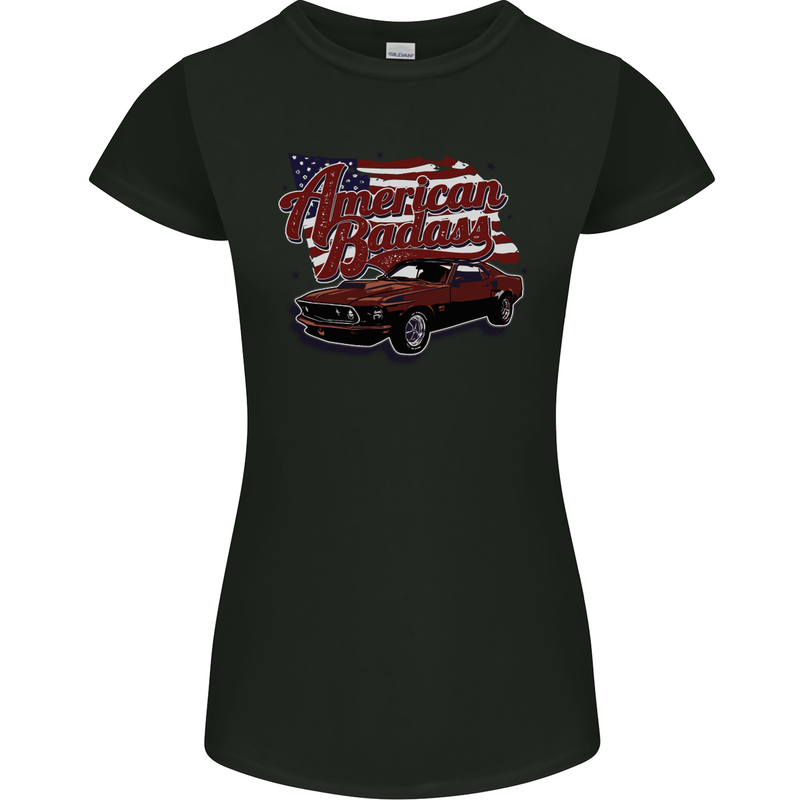 American Badass Muscle Car Womens Petite Cut T-Shirt Black