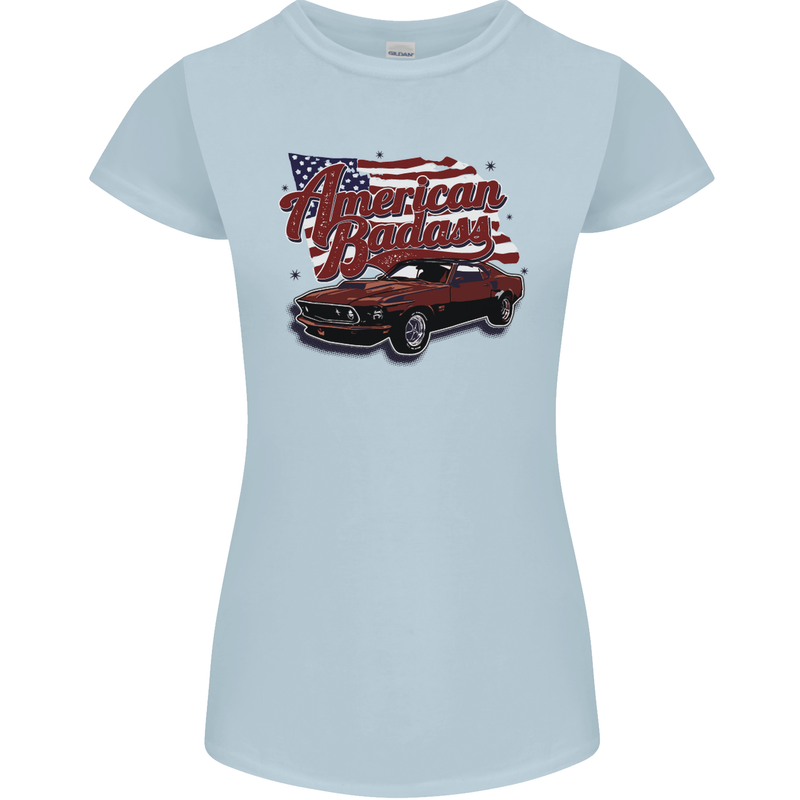 American Badass Muscle Car Womens Petite Cut T-Shirt Light Blue