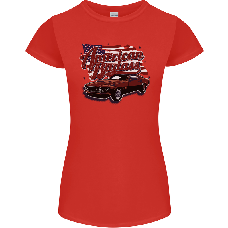 American Badass Muscle Car Womens Petite Cut T-Shirt Red