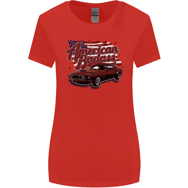American Badass Muscle Car Womens Wider Cut T-Shirt Red