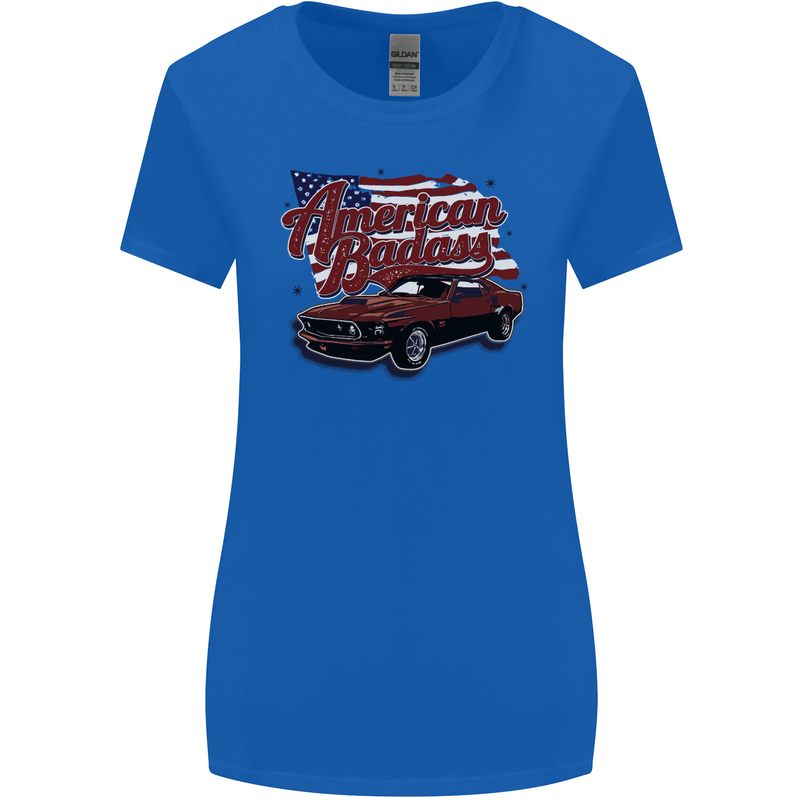 American Badass Muscle Car Womens Wider Cut T-Shirt Royal Blue