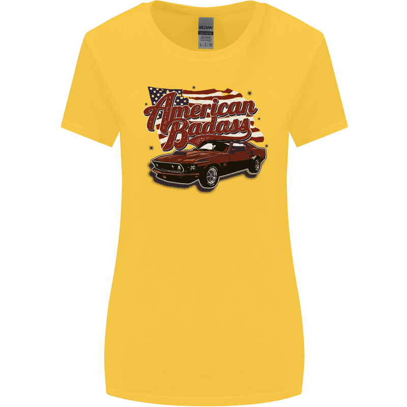 American Badass Muscle Car Womens Wider Cut T-Shirt Yellow