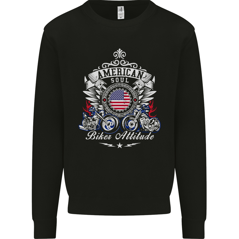 American Biker Attitude Motorcycle America Kids Sweatshirt Jumper Black