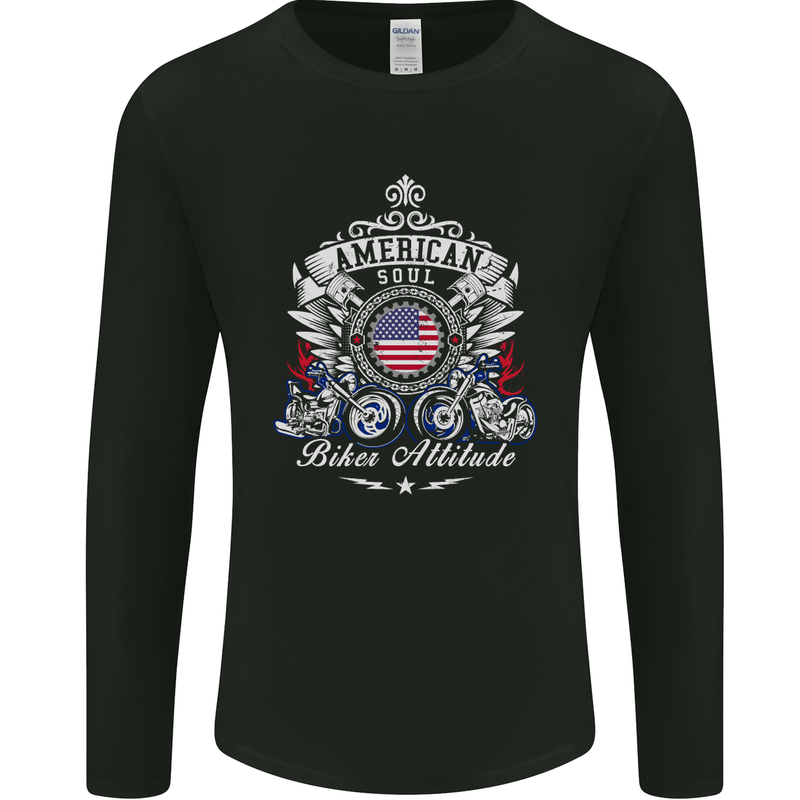 American Biker Attitude Motorcycle America Mens Long Sleeve T-Shirt Black