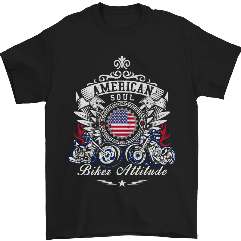 American Biker Attitude Motorcycle America Mens T-Shirt Cotton Gildan Black