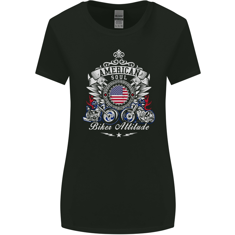American Biker Attitude Motorcycle America Womens Wider Cut T-Shirt Black