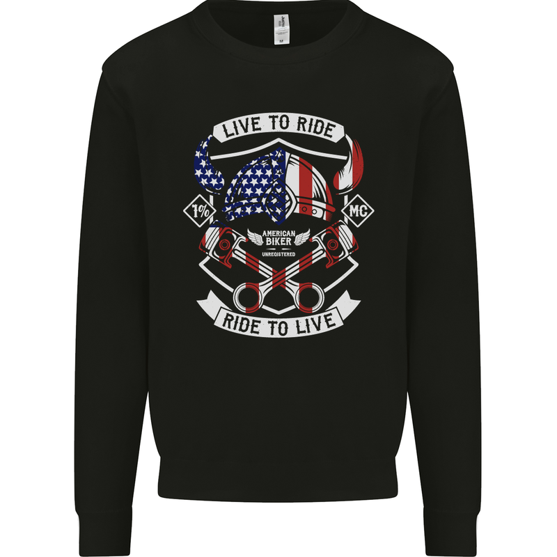 American Biker Motorbike Motorcycle USA Kids Sweatshirt Jumper Black