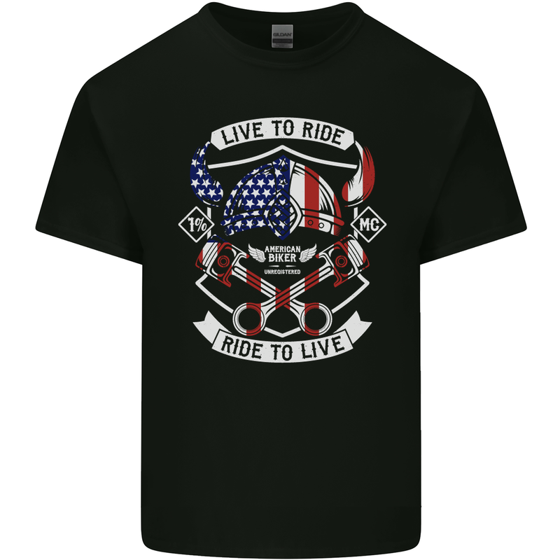 American Biker Motorbike Motorcycle USA Mens Cotton T-Shirt Tee Top Black
