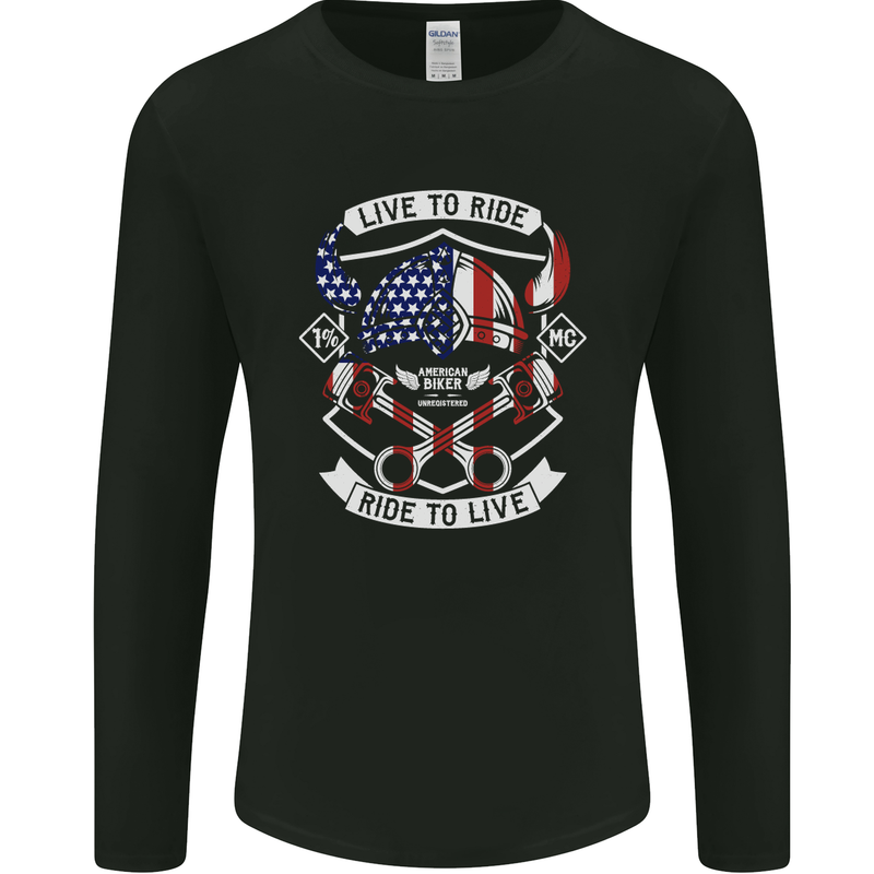 American Biker Motorbike Motorcycle USA Mens Long Sleeve T-Shirt Black