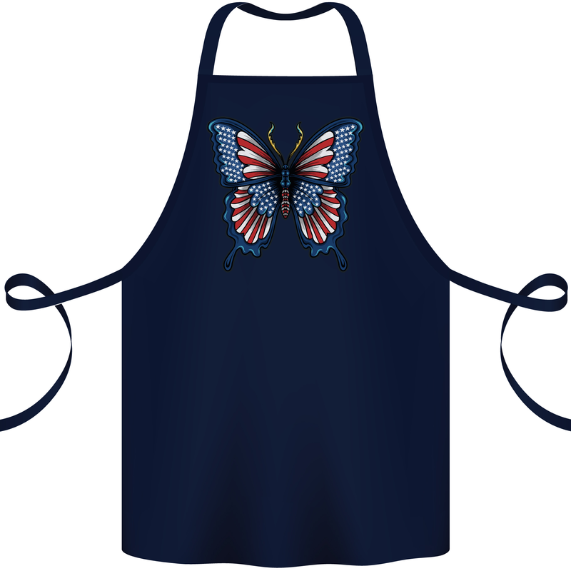 American Butterfly Flag USA July 4th Cotton Apron 100% Organic Navy Blue
