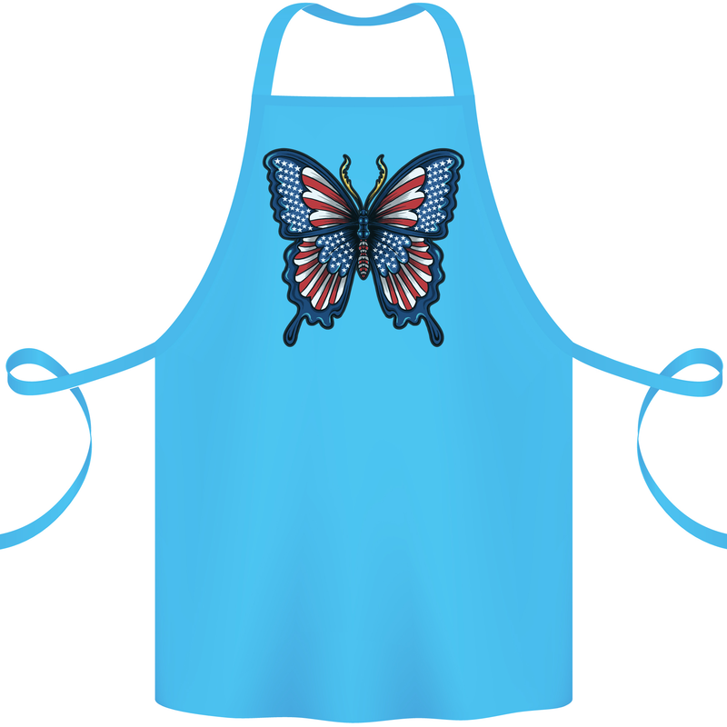 American Butterfly Flag USA July 4th Cotton Apron 100% Organic Turquoise