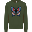 American Butterfly Flag USA July 4th Kids Sweatshirt Jumper Forest Green