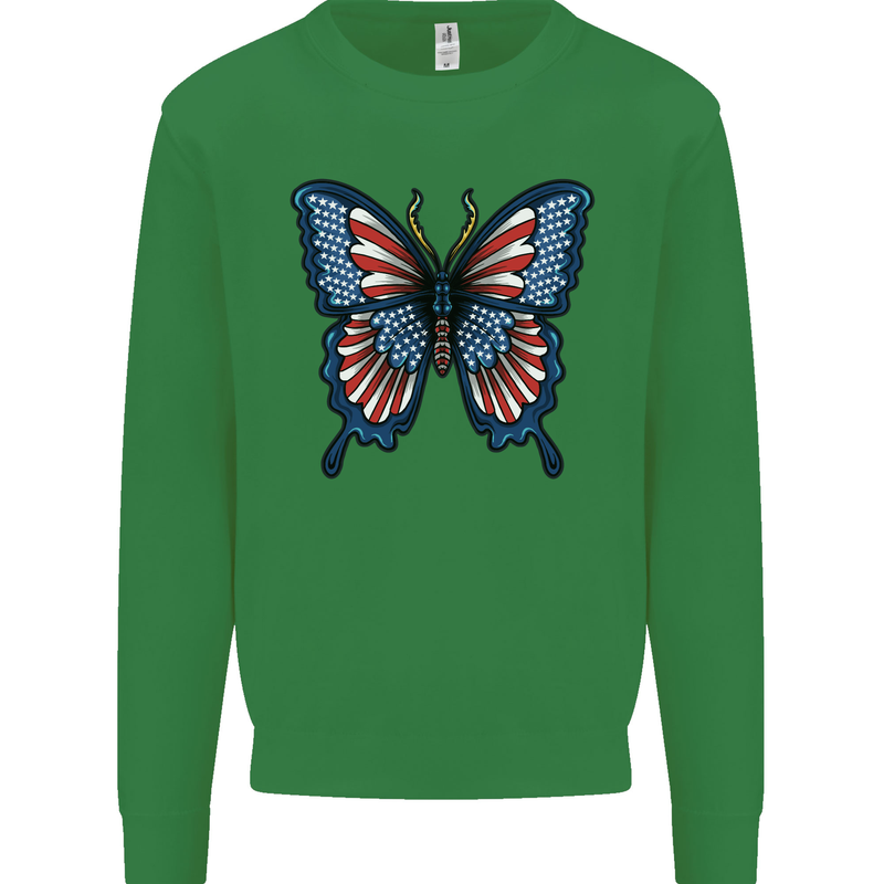 American Butterfly Flag USA July 4th Kids Sweatshirt Jumper Irish Green