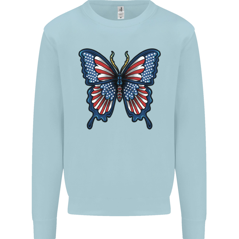 American Butterfly Flag USA July 4th Kids Sweatshirt Jumper Light Blue