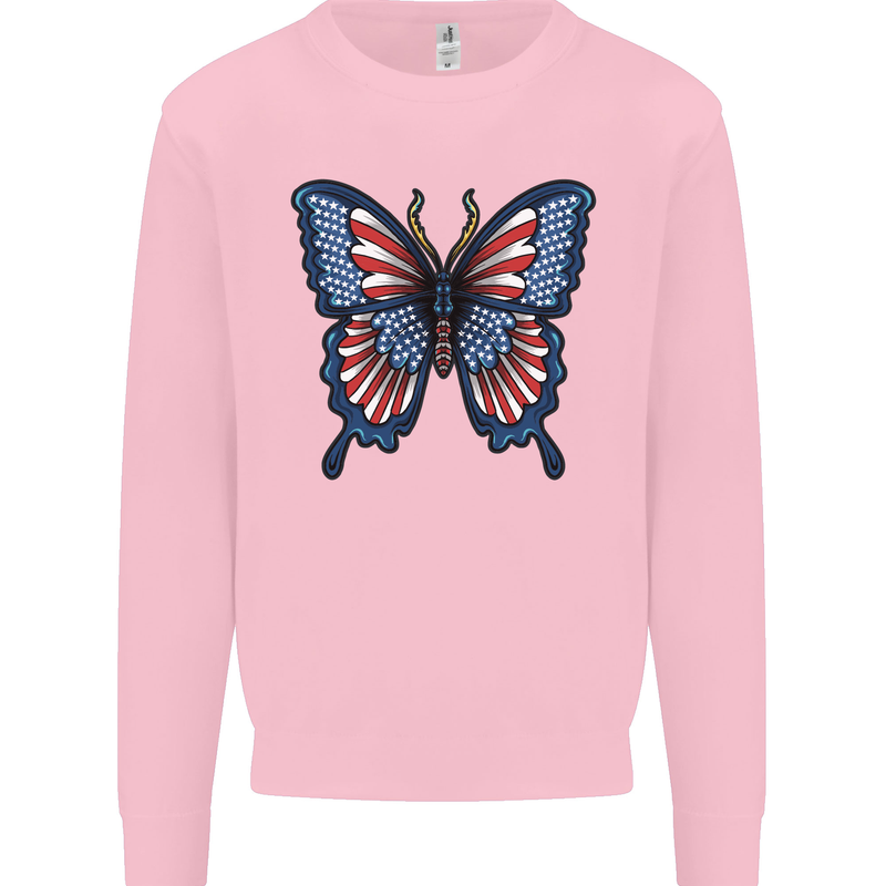 American Butterfly Flag USA July 4th Kids Sweatshirt Jumper Light Pink