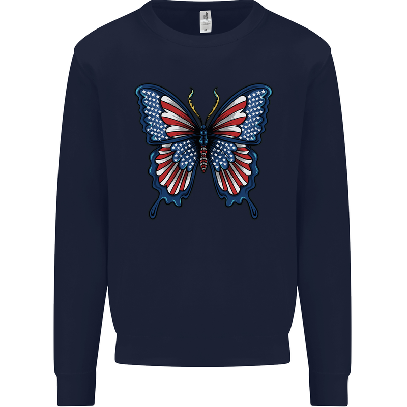 American Butterfly Flag USA July 4th Kids Sweatshirt Jumper Navy Blue
