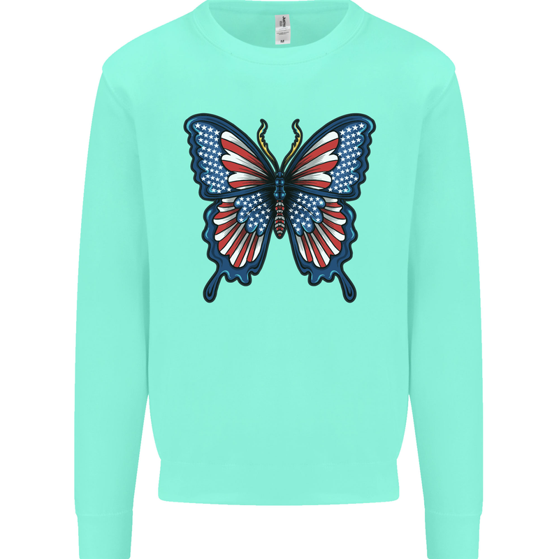 American Butterfly Flag USA July 4th Kids Sweatshirt Jumper Peppermint