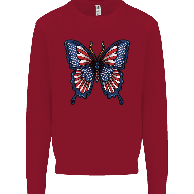 American Butterfly Flag USA July 4th Kids Sweatshirt Jumper Red