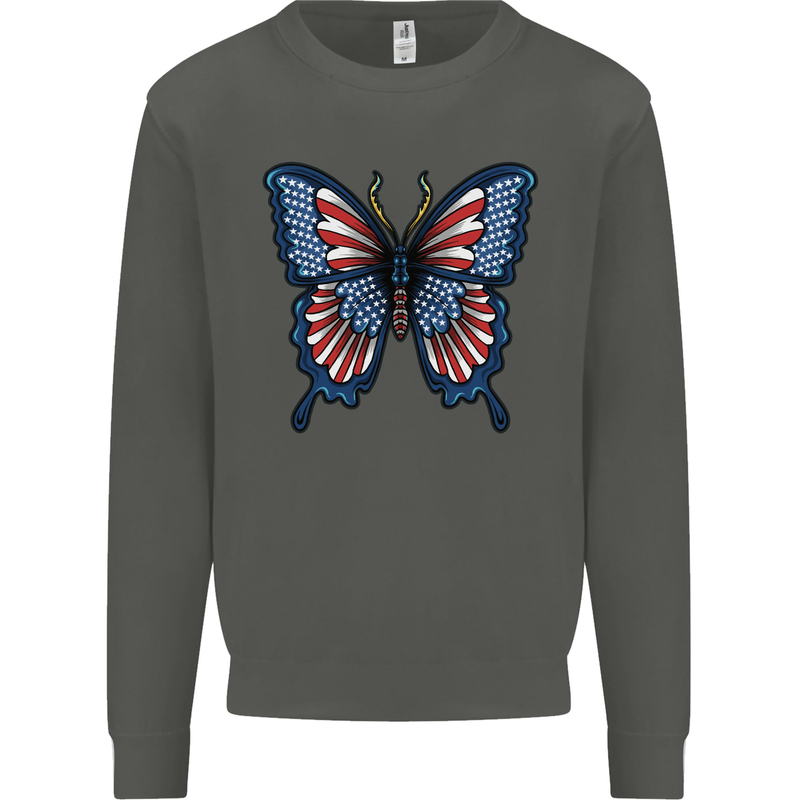 American Butterfly Flag USA July 4th Kids Sweatshirt Jumper Storm Grey