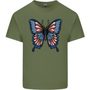 American Butterfly Flag USA July 4th Mens Cotton T-Shirt Tee Top Military Green