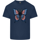 American Butterfly Flag USA July 4th Mens Cotton T-Shirt Tee Top Navy Blue