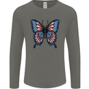 American Butterfly Flag USA July 4th Mens Long Sleeve T-Shirt Charcoal