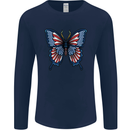 American Butterfly Flag USA July 4th Mens Long Sleeve T-Shirt Navy Blue
