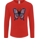 American Butterfly Flag USA July 4th Mens Long Sleeve T-Shirt Red