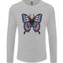 American Butterfly Flag USA July 4th Mens Long Sleeve T-Shirt Sports Grey