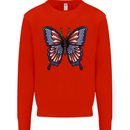 American Butterfly Flag USA July 4th Mens Sweatshirt Jumper Bright Red