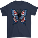 American Butterfly Flag USA July 4th Mens T-Shirt Cotton Gildan Navy Blue
