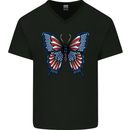 American Butterfly Flag USA July 4th Mens V-Neck Cotton T-Shirt Black